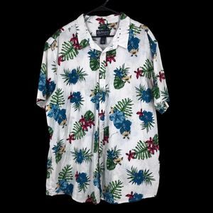 Men’s American Rag Tropical Island Print Button up Linen Blend Shirt SZ XXXL